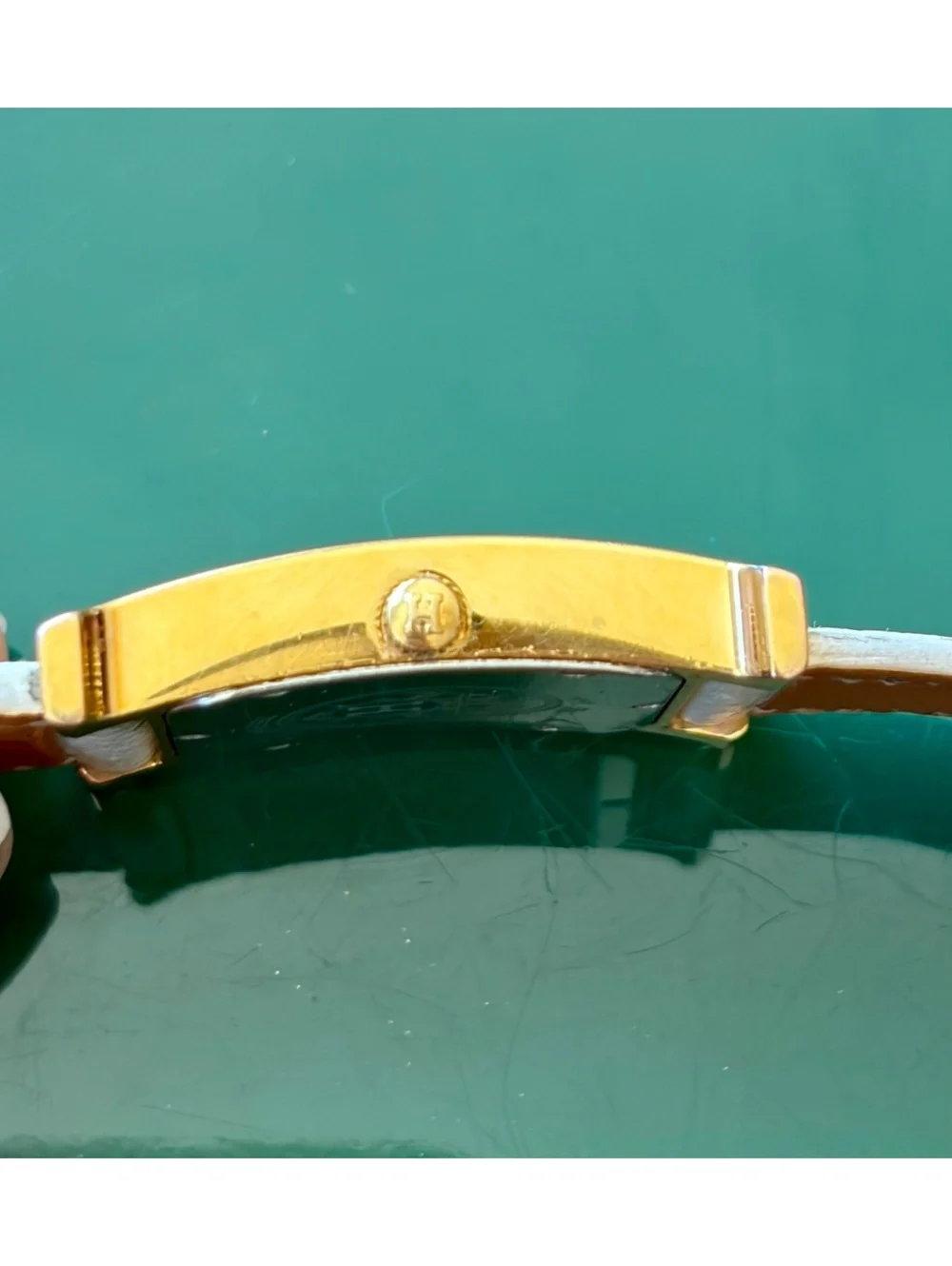 Hermès Heure H HH1.501 Gold Plated Watch White Leather Strap